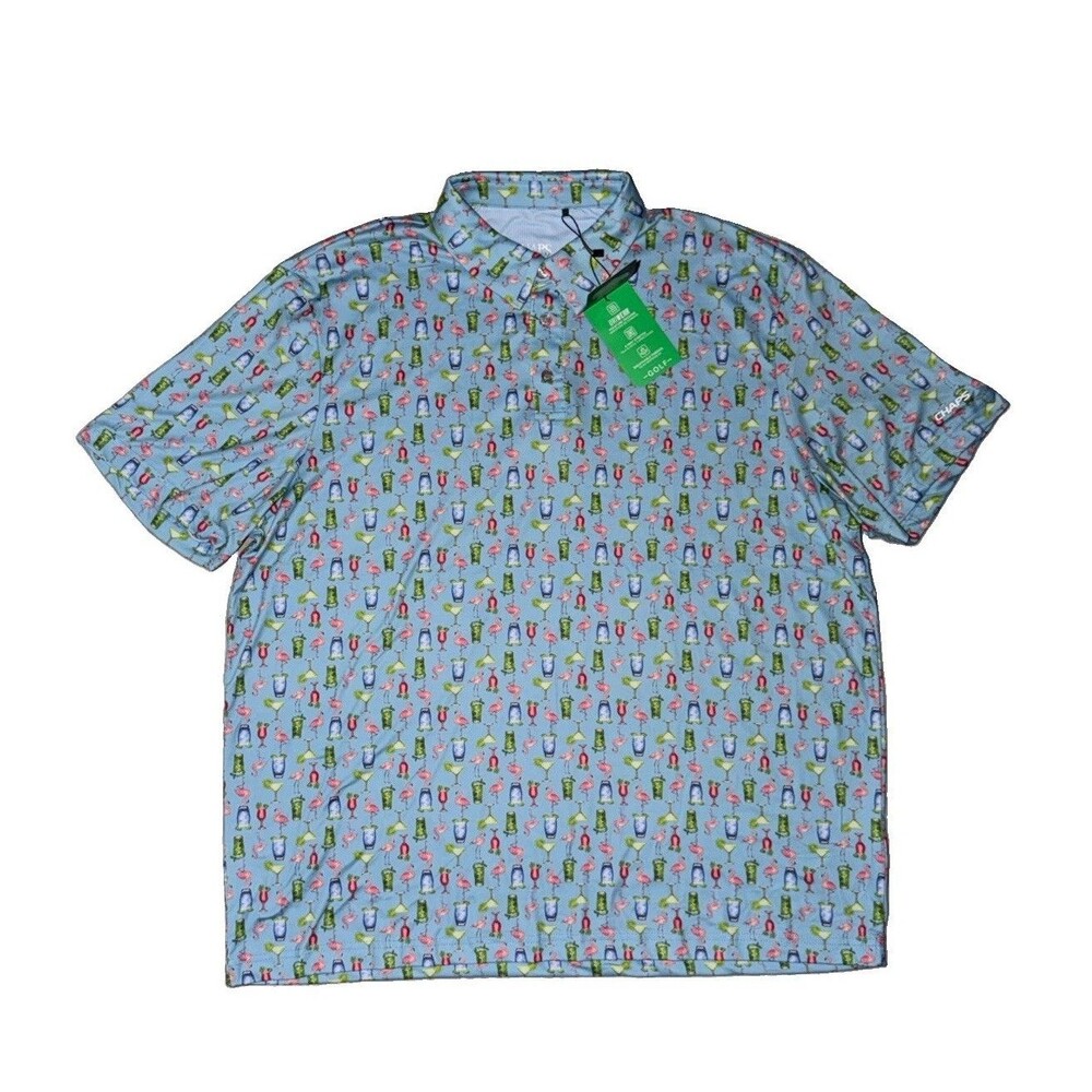 Chaps Ralph Lauren Golf Polo Shirt Men’s Size XL Blue Pink Flamingo Performance